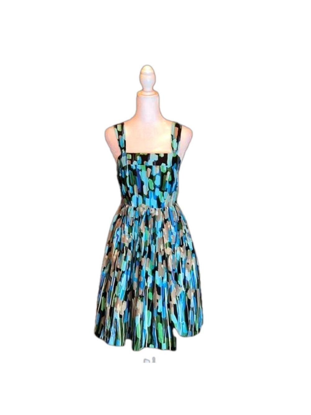 KENSIE “Pretty” Vintage Vibrant Blues & Greens Abstract Print Sundress Size XS